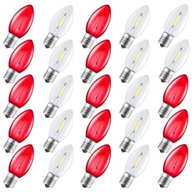 Minetom 25 Pack C9 LED Christmas Light Bulbs, Colored Plastic C9 Shatterproof LED Bulbs Replacement for Christmas String Lights, E17 Intermediate Base, Commercial Dimmable Bulbs, Red ＆ Warm White