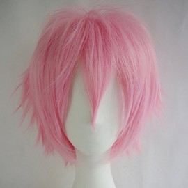 Cosplay 11.8 inches (30 cm) Men's Wig, Short Hair, 20 Colors, Handsome, Fluffy Hair, Wig, Cosplay Wig, Dark Brown (Pink)
