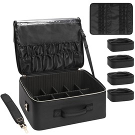 Extra Large Makeup Bag,Professional Makeup Train Case for Makeup Artists,Travel Cosmetic Organizer Box with 4 Small Portaleb Case Bag&Brush/Lipstick Plate,Adjustable Compartments Dividers