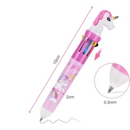 Multicoloured Pens, Retractable Ballpoint Pens, 4 Pieces, 10 in 1 Ballpoint Pen, 10 Colours, Unicorn Pens, Ballpoint Pen for Office, School Supplies, Students, Children, Gift, Children's Birthday Gift