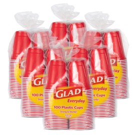 Glad Everyday Disposable Plastic Cups, Red - Heavy Duty Drinking Party Cups - Strong & Sturdy for All Occasions - 16 Ounce, 100 Count - 6 Pack