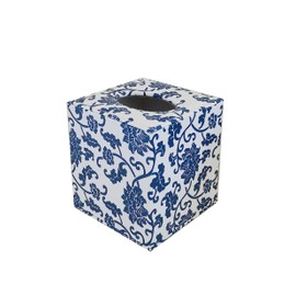 S Forever Home Decor Flower Pattern Faux Leather Tissue Box Cover (Square,Blue and White Porcelain)