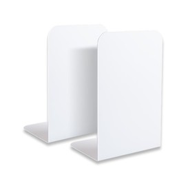 Quixotical 2 pcs Bookend Supports, Bookends Metal White, 21 x 9 x 13.5 cm Heavy Duty Bookends, Book Ends for Shelves, Book Holder With Non-Slip Mat, for Office, School, Home, Library