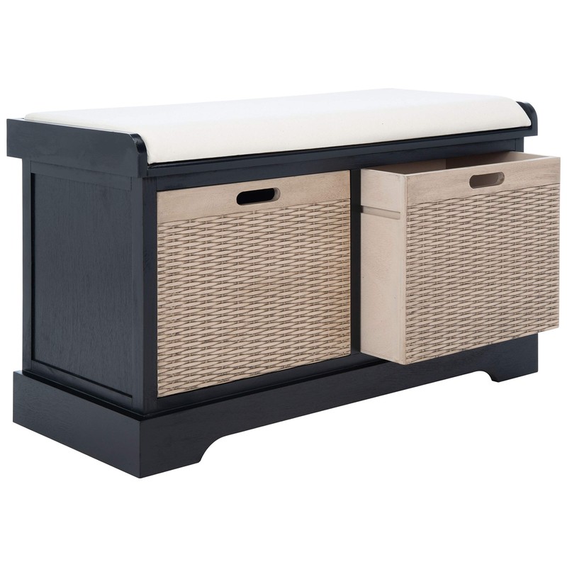 Safavieh Home Collection Landers Black 2-Drawer/Cushion Storage Bench (Fully Assembled)