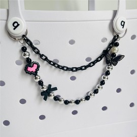 QTKJ Accessories for Bogg Bag, Black and Silver Chain, Charm for Rubber Beach Bag Tote Handbag Crossbody Shoulder Bag Decoration, With Metal Buckle