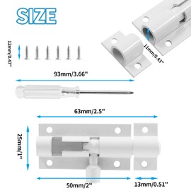 Biaungdo 2 Pcs Slide Bolt Latch Lock, 2 Inch Barrel Bolt Door Security Slide Latch Lock Aluminum Alloy Gate Sliding Lock Door Latch with Screws & Screw Driver(White)