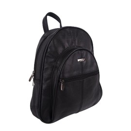 Lorenz Real Leather Backpack Adjustable Backpack Straps with Zip Detail 3748 (Black)