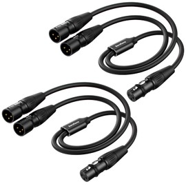Baroflone XLR Splitter Cable, 1 Female to 2 Male Y Splitter Cable 1.6ft 2Packs, Female to Dual Male for Microphone Mixer