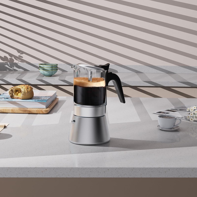 SIXAQUAE Moka Induction Stovetop Espresso Maker,Crystal Glass-top & Stainless Steel