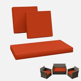 TRP Waterproof Bench Indoor Outdoor Dining Wicker Chair Loveseat Deep Seat Patio Cushions Set of 3 | Solid Burnt Orange Color Removeable Cover with Zipper All Weather UV Fade Stain Resistant