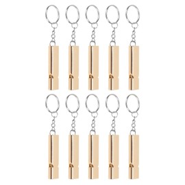 Emergency Whistle, Lifeguard Safety Whistle with Keychain, Double Tube Survival Whistles, Stainless Steel Sports Whistles, Loudest Whistles for Camping Hiking Hunting (10 Pcs) (Gold)