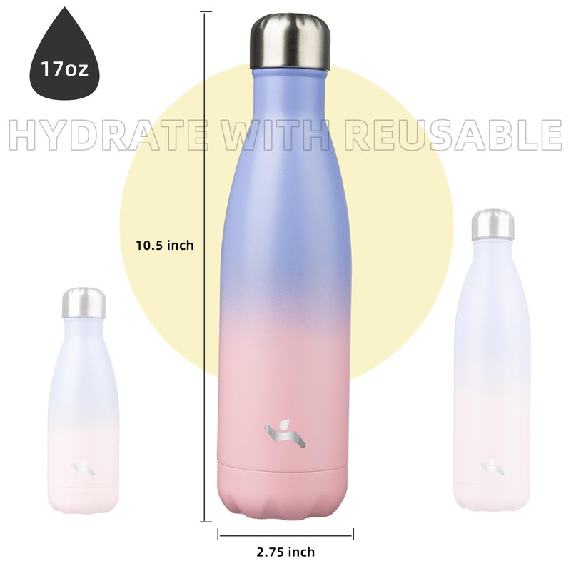 Konokyo Insulated Water Bottles,17 oz Double Wall Stainless Steel Vacumm