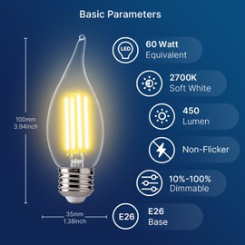 FLSNT LED Candelabra Light Bulbs E26 Base, 60 Watts Equivalent Dimmable LED Chandelier Light Bulbs, 2700K Soft White, 24 Pack UL,CA65 Listed.