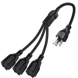 Power Splitter 3 Prong 1 to 3 Outlet Extension Cord Splitter 1.3ft Short Extension Cord Ac Power Extension Cord Plug Splitter 3 Prong Extension Cord Outdoor Extension Cord Waterproof (3-Outlet)