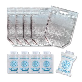 Insulated Lunch Bag with Zip Lock & Handle, Reusable Cool & Thermal Bags, Cooler Pouch, Hot & Cold, Ideal for Sandwich, Snack, Drink, Grocery, Camping (Medium_5 bags 9.8 x 11.0 inches + 5 Ice packs)