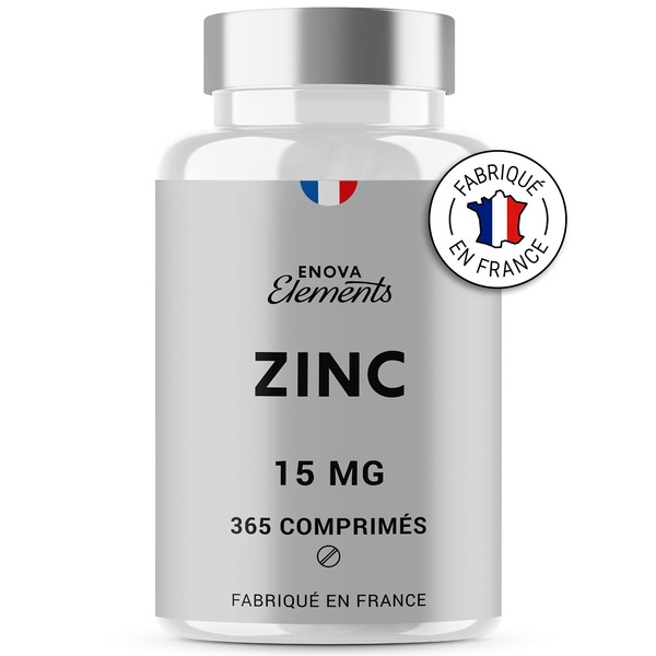 ZINC 15MG - 1 an d’Approvisionnement 365 Comprimés - Immunité, Cheveux, Peau, Ongles, Fonctions Cognitives - Complement alimentaire -Fabriqué en France