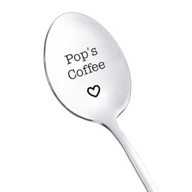 Pop Gifts Coffee Spoon from Grandkids Grandchildren Fun Pop's Coffee Spoons for Grandpa Papa Coffee Lover Gifts for Grandfather Granddaddy Fathers Day Gift Engraved Pop Spoons