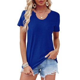 WIHOLL Womens Casual Tops Short Sleeve V Neck T Shirts Trendy Summer Basic with Leggings Soft Plain Loose Fit Busniess Clothing Blue XL