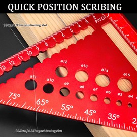 Speed Square, 7inch Metric Triangle Ruler, Triangle Ruler with 14 Types of Drill Holes, Aluminum Alloy Carpenters Tools, for Angle Measuring Marking (Red)
