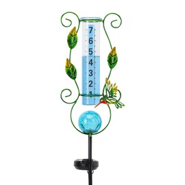 MUMTOP Rain Gauge Outdoor, 36 Inch Large Number Solar Lights Hummingbird Water Gauge for Lawn, Yard and Garden