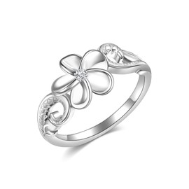 HUKKUN Hibiscus Ring Sterling Silver Plumeria Flower Ring Hawaiian Hibiscus Jewelry Gift for Women O