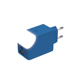 Doppelte Schnelllade-Netzadapter mit 65 W - USB- und USB-C-Anschluss - Ideal zum Laden von Telefonen, Tablets und Laptops - Mit Touch-Licht Ein/Aus - Xoopar ICE-G Blau.