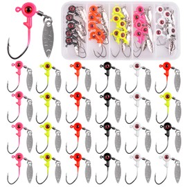 Crappie Jig Heads Fishing Hooks Kit,25pcs Underspin Jig Head Lures with Spinner Blade Eye Ball Painted Fishing Jigs for Bass Trout Saltwater Freshwater 1/16oz 1/8oz 3/16oz (1/16oz Crappie Jigs Kit,25Pcs)