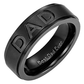 Willis Judd New Mens Black Titanium DAD Ring Engraved Best Dad Ever with Velvet Ring Box