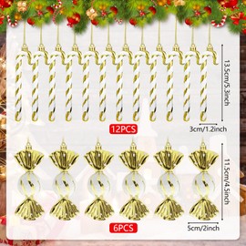 Pack of 18 Candy Canes Christmas Decoration Christmas Baubles Candy Canes Decorative Pendant Candy Cane Ornaments, Glitter Christmas Tree Decoration Candy Canes for Christmas Gifts DIY Crafts (Gold)