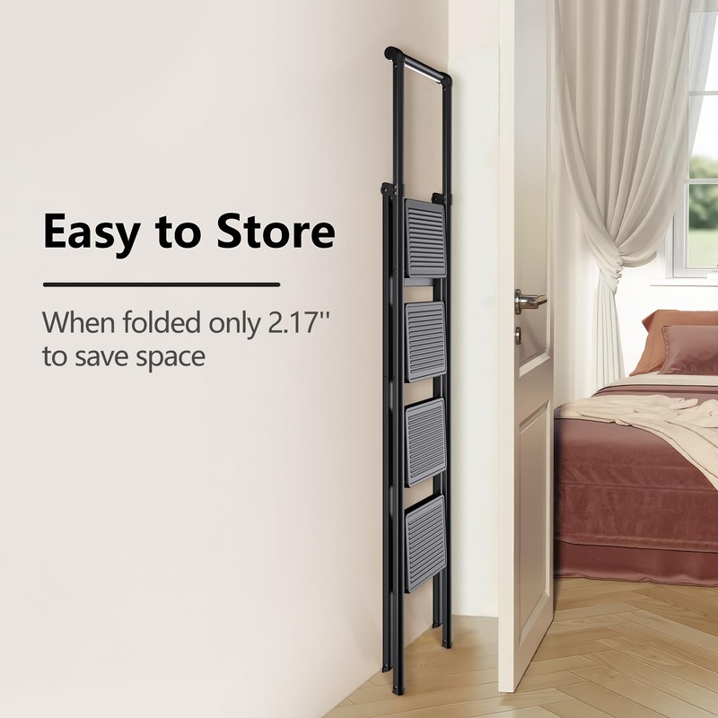 SOLADDER Step Ladder 4 Step Folding Stool with Anti-Slip Widened
