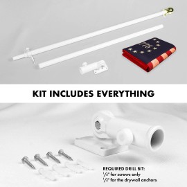 UD_G128 Combo Pack: 6 Ft Tangle Free Aluminum Spinning Flagpole (White) & Betsy Ross 1776 Tea-Stained Flag 3x5 Ft, ToughWeave Pr