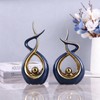 PlivBloom Gold Blue Abstract Ceramic Modern Sculpture, Knick Knacks Statues