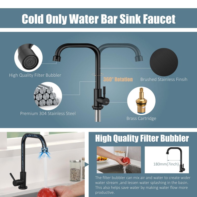 Aolemi Black Cold Only Water Kitchen Faucet Commercial Bar Tap