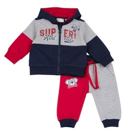 Chicco, Completo tuta due pezzi: felpa con zip e pantaloni, boys, blue, 12 m, designed in Italy, red