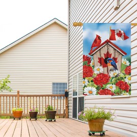 Louise Maelys Canada Day Garden Flag 28x40 Double Sided, Burlap Small Patriotic Bird House Floral Welcome Patriotic Canadian Outside Outdoor Yard Porch Lawn Decor (Only Flag)