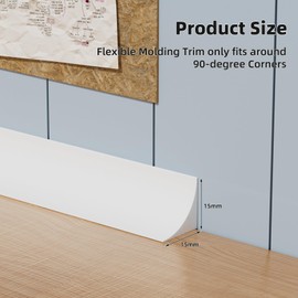9.8' L Shape Flexible Quarter Round Molding, Peel and Stick Inside Corner Trim for Wall Floor Edge, Selfadhesive Bendable Rubber Trim for Stair,Countertop,Backsplash, Bathroom Bathtub (White)