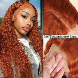 13x6 Deep Wave Lace Front Wigs Human Hair 180 Density, Curly Lace Frontal Wig Human Hair Pre Plucked with Baby Hair (13×6 Ginger Wig, 18 Inch)