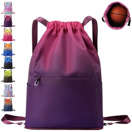 AUNGKWANG Gym Bag Sports Bag Men and Women Waterproof Colour Gradient Sports Bag Foldable Large Capacity Bag with Drawstring Backpack Drawstring Bag Men Girls, Purple, red