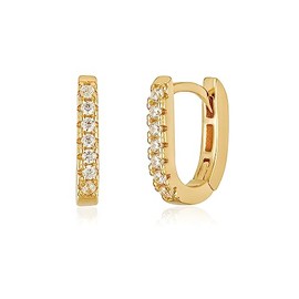 Glamour Glow: Sparkling U-Shape Petite Huggie Earrings Sterling Silver for Luxurious Style, Sterling Silver, Cubic Zirconia