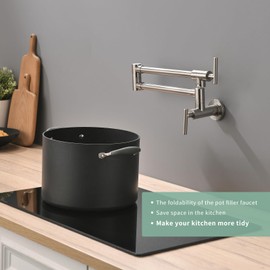 Pot Filler Faucet Brushed Nickel - Commercial Brass Kitchen Sink Pot Filler Faucet, WANMAI Folding Wall Mount Kitchen Faucet with Sprayer