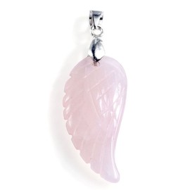 Jovivi Natural Rose Quartz Crystal Gemstone Stone Healing Point Chakra Reiki Angel Wings Pendant Chain Necklace