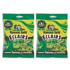 Walkers' Nonsuch Banana Split Éclairs | with Condensed Milk & White Chocolate | Classic British Chewy Taffy | Imported from the UK | English Caramel Toffee | 5.29 Oz (Pack of 2)