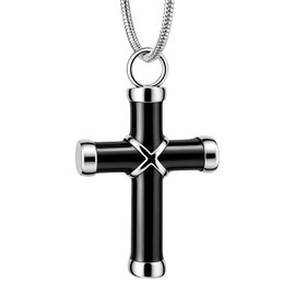 LeapoFaith Ashes Urn Cross for Car Rear View Mirror Decor Stainless Steel Amulet Adult Men Christian Medal
