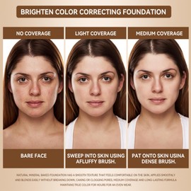 Colour Correcting Powder Foundation,Baked Brighten Foundation Long-Lasting 24h Wear,Shimmer Brick Pressed Bronzer,Brighten Foundatio/n Full Coverage for Face,Powde/r Foundatio/n,Powde/r Makeup(05)