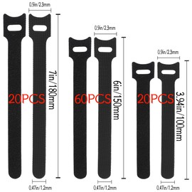 Pack of 100 Velcro Cable Ties, Resealable Cable Ties, Velcro Cable Ties in 3 Different Lengths - 180 mm/150 mm/100 mm, Cable Ties Resealable for Home, Office, Gartena