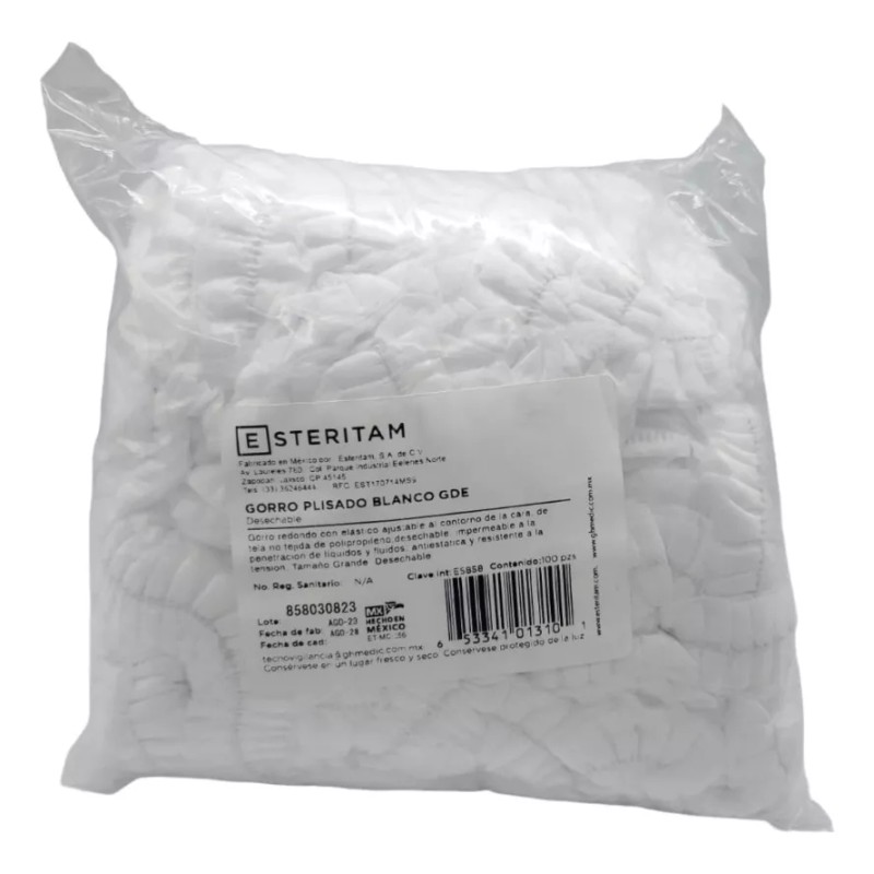 esteritam Gorro Plisado Desechable Cofia 100pzas