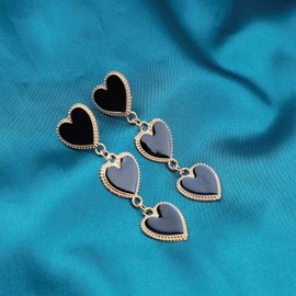 Cimenexe Bohemian Heart Drop Studs Earrings Gold Love Heart Dangle Earrings Black Heart Statement Earrings Earrings Long Enamel Heart Earrings Jewelry for Women and Girls