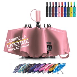 LANBRELLA Umbrella Compact Inverted Folding Umbrellas Auto Open Auto Close - C2.5 Pink