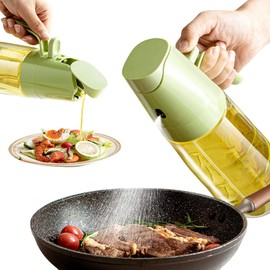 stackbear 2 in 1 Oil Sprayer and Dispenser - 16oz BPA-Free Glass Olive Oil spray bottle for Cooking, Air Fryer, BBQ, Healthy Salad & Non-Stick Pans, Green