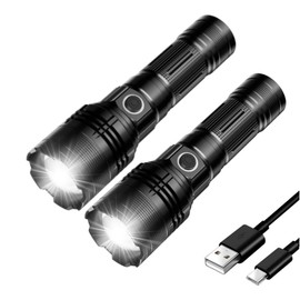 E-SHIDAI Rechargeable Flashlight, Tactical Flashlights 12000 High Lumens, USB C Bright Flashlights, 2 Pack Handheld LED Flashlight Rechargeable 5 Modes for Home,Camping, Police, etc